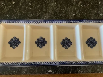 Pottery Barn Medina Stoneware Multi Condiment Server White/Blue NEW READ - Image 1 of 4