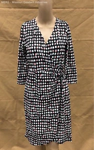 Talbots Black White & Pink V-Neck 3/4 Sleeve Stretch Faux Wrap Dress - Size S/P - Picture 1 of 5