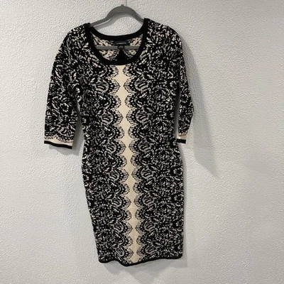Liz Claiborne Midi Shift Dress Geometrical Pattern Size Large Beige/Black - Image 1 of 4