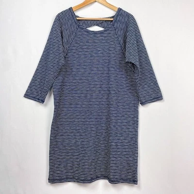Talbots Knit Dress Size M Navy Blue Stripe Keyhole Scoop Neck Minimalist Casual - Image 1 of 4
