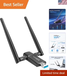 Plug & Play 1300Mbps USB WiFi Adapter with Dual Antennas for Enhanced Coverage - Afbeelding 1 van 11