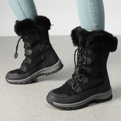 Mujeres Frío Invierno Cálido Forrado Botas de Nieve Impermeables Exterior Medio Pantorrilla Botas de Esquí Foto 1 de 4