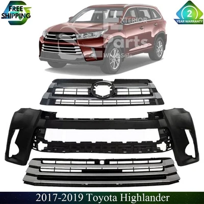Front Bumper Cover Fascia & Grille Assembly Kit For 2017-2019 Toyota Highlander Foto 1 de 4