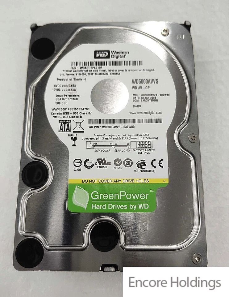Western Digital 3.5 Inches Internal Hard Drive - 500GB - 7.2k WD5000AVVS-63ZWB0 - Image 1 of 1