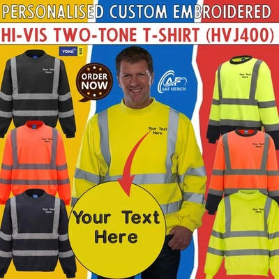 Personalised Embroidered Hi Vis Sweatshirt Top Safety Security Workwear YK030 - Image 1 of 2