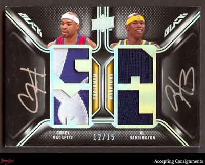 2008-09 UD Black Al Harrington Corey Maggette DUAL GAME USED PATCH AUTO 12/15 - Image 1 of 2