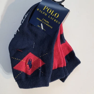 Polo Ralph Lauren Bebé Niño 3 Pares Calcetines Crew 3pk Poni Logo Talla 12M 24M Azul Marino Foto 1 de 4