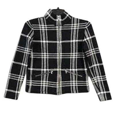 Ralph Lauren Black & White Plaid Zip-Up Cotton Blazer Jacket – Women’s Medium - Image 1 of 4