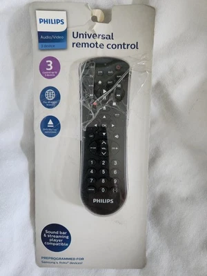NEW PHILIPS Universal Remote Control **Audio/Video 3 device  Black - Image 1 of 4