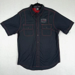 Harley Davidson Herren MED Schwarz Button Up Garage Hemd Biker Skull Snake Grafik - Bild 1 von 10
