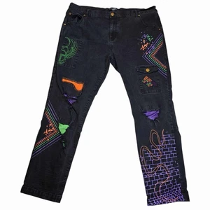 Blac Leaf  44x32 Wisdom & Legacy Denim Jeans Distressed Black Wash Multicolored - Picture 1 of 19