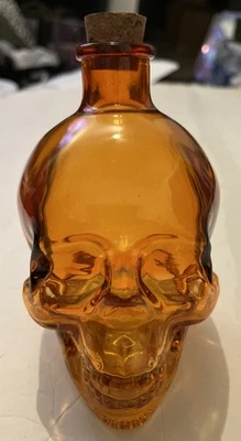 Glass Skull Bottle Crystal Gothic Apothecary Jar Wine Whiskey Vodka Decanter - Image 1 of 4