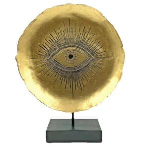 Modern Gothic Decor Gold Eye Sunburst Plate Stand Halloween or Year Round Accent - Picture 1 of 5
