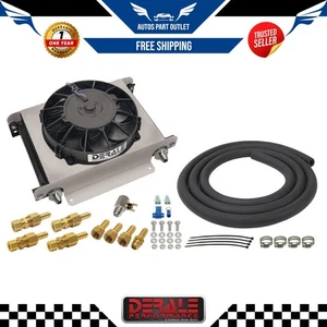Derale Trans Cooler 13960; Hyper-Cool 13 x 10 pulgadas Placa apilada con ventilador de 8 pulgadas -6AN - Imagen 1 de 5