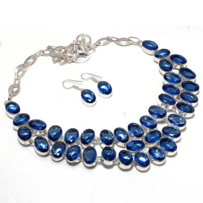 Conjunto de collar de joyería de regalo de moda hecho a mano de piedras preciosas de cuarzo con forma ovalada de tanzanita Foto 1 de 4