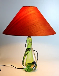 VSL Val St. Lambert Tisch Lampe gedrehte „Wülste“ in grün, mit Signatur - 24005- - Bild 1 von 8