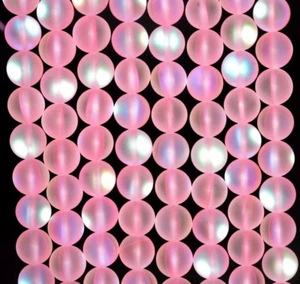 "Cuentas redondas sueltas de cuarzo (vidrio) rosa esmerilado mate aura mística de 10 mm de cuarzo (vidrio) de 7" - Imagen 1 de 4