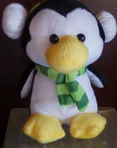 Christmas Penguin wearing Scarf Stuffed Animal 8 inches Black & White - Picture 1 of 4