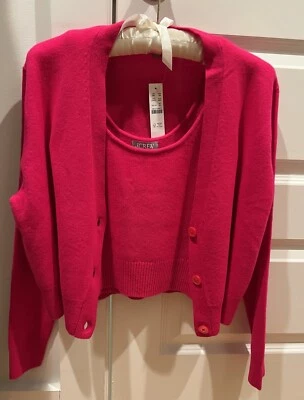 NUEVO CON ETIQUETAS J.CREW 2- piezas Cashmere Crop Encogido Suéter Tanque Set ~ Talla XS ~ Rojo Baya Neón Foto 1 de 4