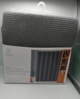 Cortina de ducha Haven 100 % algodón orgánico mini tela gofre gris granito 72 x 72 Foto 1 de 4