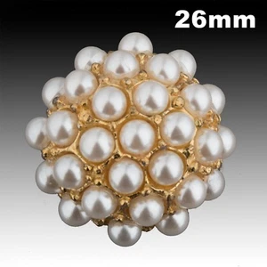 Vintage Gold Metal Domed Button w/ Faux Pearl 26mm 40023002 - Picture 1 of 2
