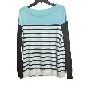 Talbots Sweater Womens Large Multicolor Stripe Cotton Tencel Pullover Sweatshirt - Picture 1 of 9