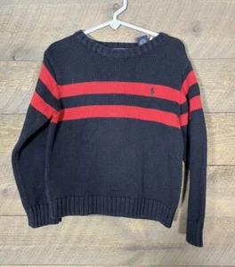 Polo Ralph Lauren Sweater Boys Size 5 Blue Red Striped Long Sleeve - Picture 1 of 3