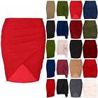 Womens Ladies Wrap Over Side Ruched Waffle Fabrics Pencil Bodycon Fit Mini Skirt