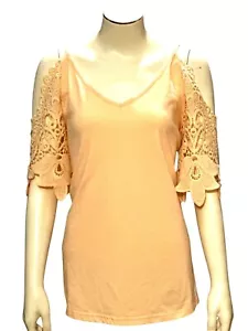 CCC TSFDOD Lace Cold Shoulder Blouse With Crochet Sleeves V Neckline Size Medium - Picture 1 of 8