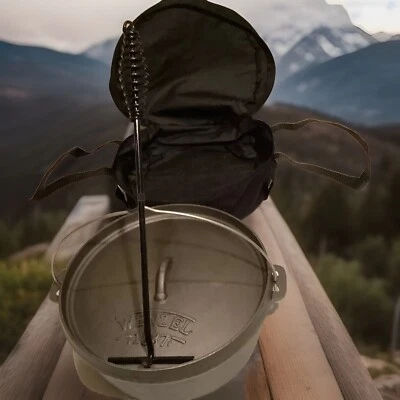 WENZEL 1887 Cast Iron Dutch Oven Roaster Camping w/Lid + Lift Handle Fire Stand - Image 1 of 4