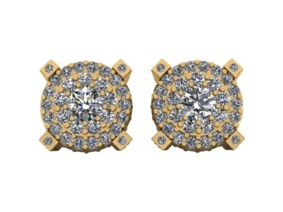 Aretes anchos pavé racimo unisex de diamantes redondos naturales de 2,00 quilates de oro de 14 k Foto 1 de 3