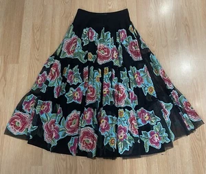 COLECCIÓN VINTAGE Boho Floral Parche Fiesta Boho Malla Superposición Midi Maxi Falda M - Imagen 1 de 12