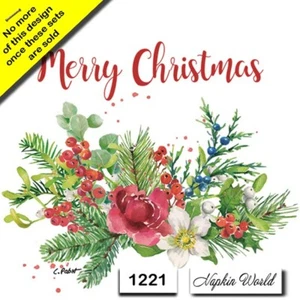 (1221) ZWEI Papier LUNCHEON Decoupage Kunst Handwerk Servietten - FROHE WEIHNACHTEN BLUMEN - Bild 1 von 4