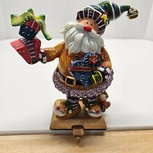 Base Babbo Natale in resina e ghisa oro con appendiabiti calza estensibile vintage Natale - Foto 1 di 12