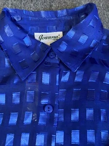 Joanna Top Womens Medium Blue Blocked Solid Geometric Sheer Button Career Preppy - Picture 1 of 8