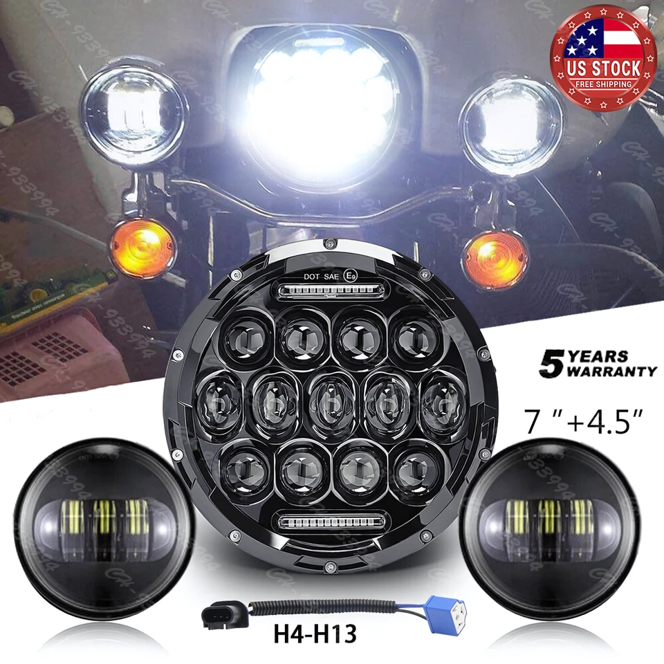 Faro LED clásico de 7" para Harley Davidson Electra Glide + luces de paso de 4,5" Foto 1 de 4