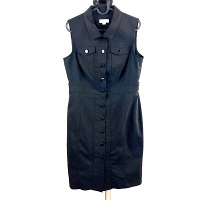 Vestido Vaina Calvin Klein Negro Sin Mangas Elastizado Botón Delantero Talla 8 Foto 1 de 4