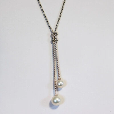 DAVID YURMAN NUEVO Collar de Perlas Nudo Solari Plata de Ley con Pavé de Diamantes Foto 1 de 4