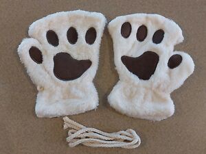 Cat Claw Bear Paw Gloves Women Warm Plush Faux Fur Cosplay Fingerless Mittens US