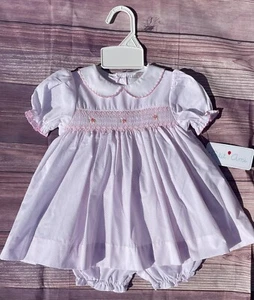 NWT Petit Ami White Pink Tiny Polka Dot Smocked Dress 9 Months 2p Baby Girls  9M - Picture 1 of 3