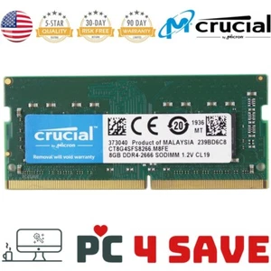 Crucial 8GB DDR4 2666 MHz 1RX8 PC4-2666V SODIMM Laptop Memory CT8G4SFS8266.M8FD - Picture 1 of 2
