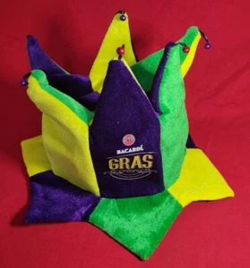 Bacardi Gras Yellow Purple & Green Mardi Gras Jester Hat w/ Bells - New! - Picture 1 of 5