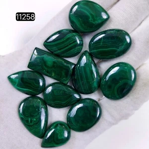 11Pc 363Ct Malachite Back Unpolished Cabochon Gemstone Lot 30x15-22x16mm #11258 - Picture 1 of 6