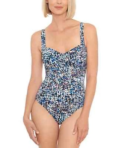 Swim Solutions Women's Shirred Front Tummy Control One-Piece Swimsuit - 14 - ... - Picture 1 of 3