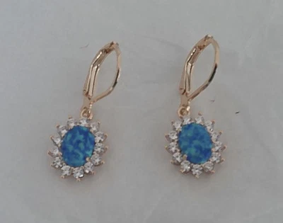 Nuevos Pendientes Tono Dorado Palanca Azul Brillante y Cristal Transparente Foto 1 de 3