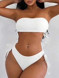 Moda Mujer Traje De Baño Bikini Conjunto Color Blanco Talla S - Imagen 1 de 7