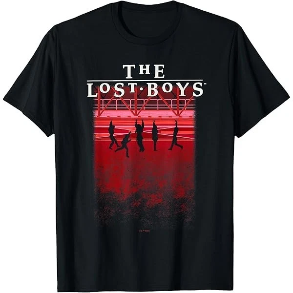 The Lost Boys Women's Red Poster Boyfriend Fit T-Shirt – Oversized Comfort Tee, Vampire Gang Design