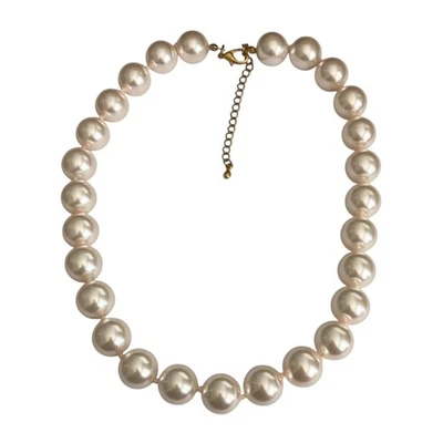 Vintage Cream Glass Pearl Necklace 18-21" 15mm Hand Knotted Matinee Gold Tone - Image 1 of 4