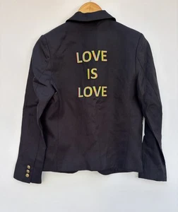Blazer Smythe Love Is Love XS Negro Bordado Chaqueta Orgullo Mezcla de Lino - Imagen 1 de 5