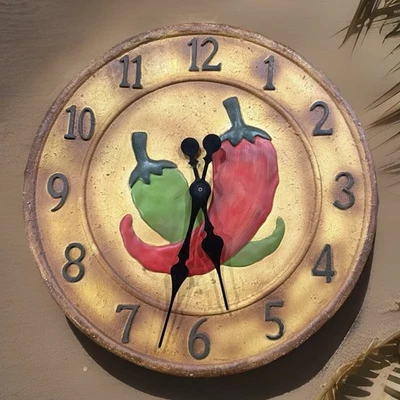 Chili Pepper Clock Hand Painted Finish 14 Inch  Diameter Battery Quartz - Image 1 of 4